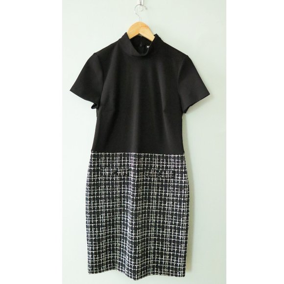 Karl Lagerfeld Paris Women's Mock Neck Sheath Dress with Houndstooth Skirt - Picture 1 of 3